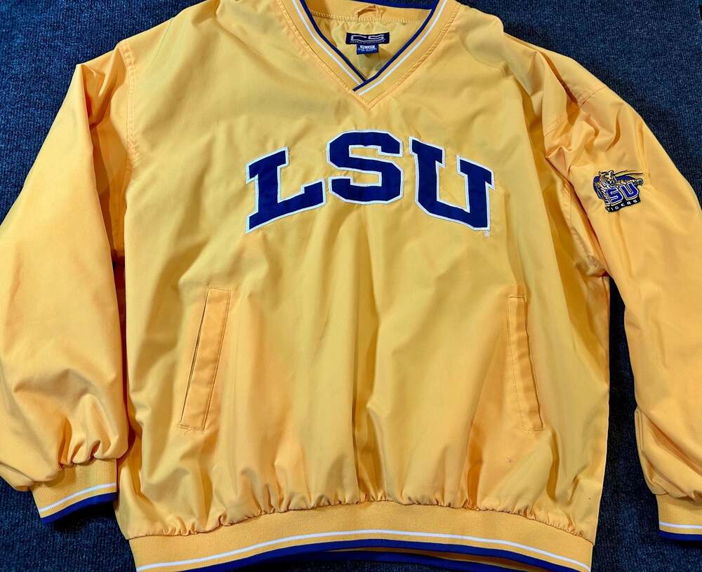 Crable Sportswear LSU Tigers Vintage 90s V-Neck Windbreaker Pullover Jacket XL